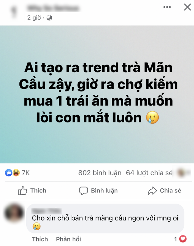 Dòng trạng thái "kể khổ" khi không thể mua được măng cụt hay mãng cầu chín để ăn. (Ảnh chụp màn hình)