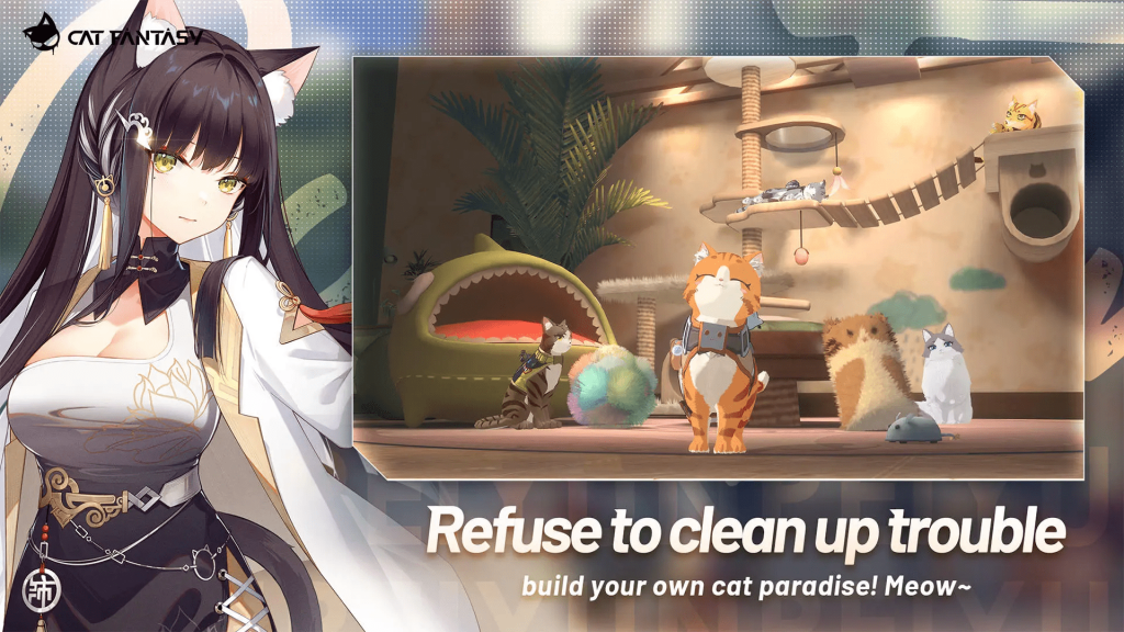 Người chơi có thể vui đùa cùng những chú mèo sau những trận chiến trong Cat Fantasy. Ảnh: TapTap.