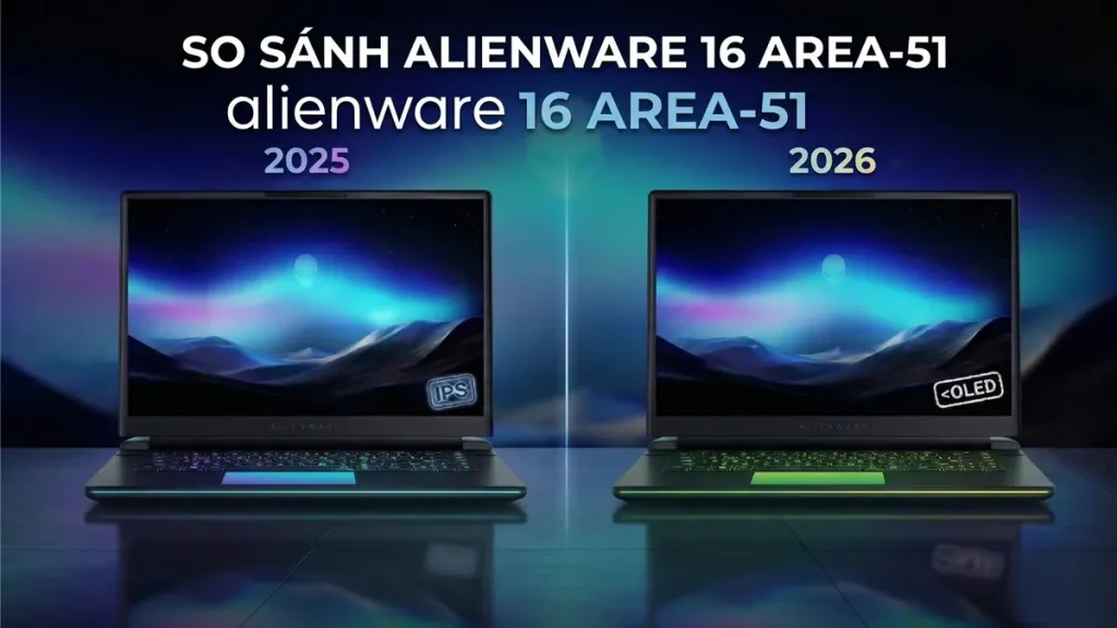 So sánh chi tiết hiệu năng và màn hình laptop gaming Alienware 16 Area-51 phiên bản 2026 và 2025