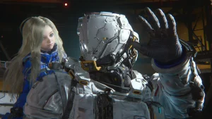 Hình ảnh nhân vật Hugh và cô bé Diana ăn mừng thành tích tựa game Pragmata cán mốc doanh thu 1 triệu bản chỉ sau 2 ngày phát hành