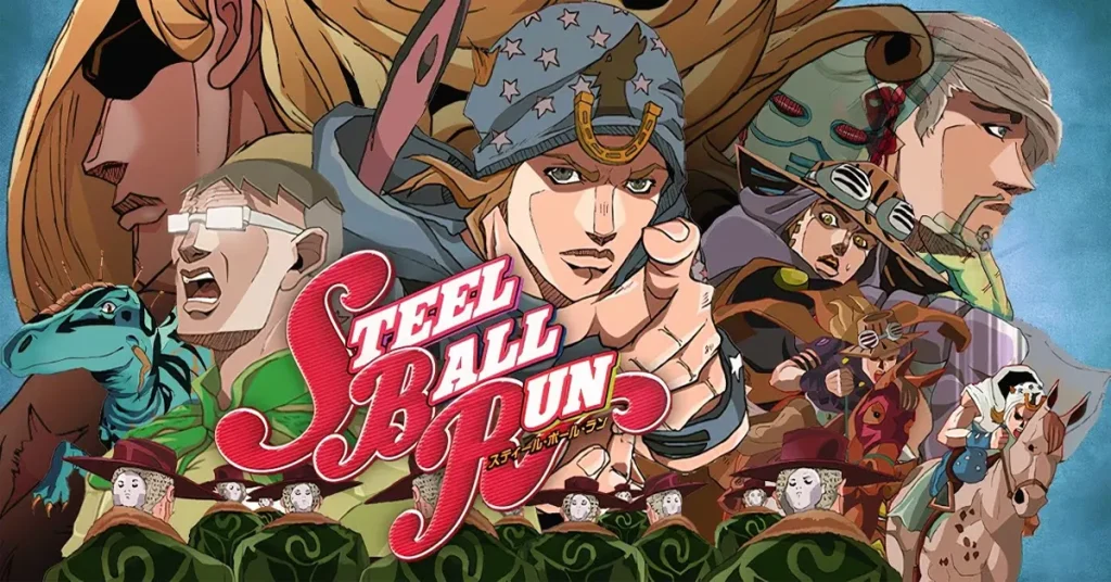 Hai nhân vật chính Johnny Joestar và Gyro Zeppeli trong anime Steel Ball Run