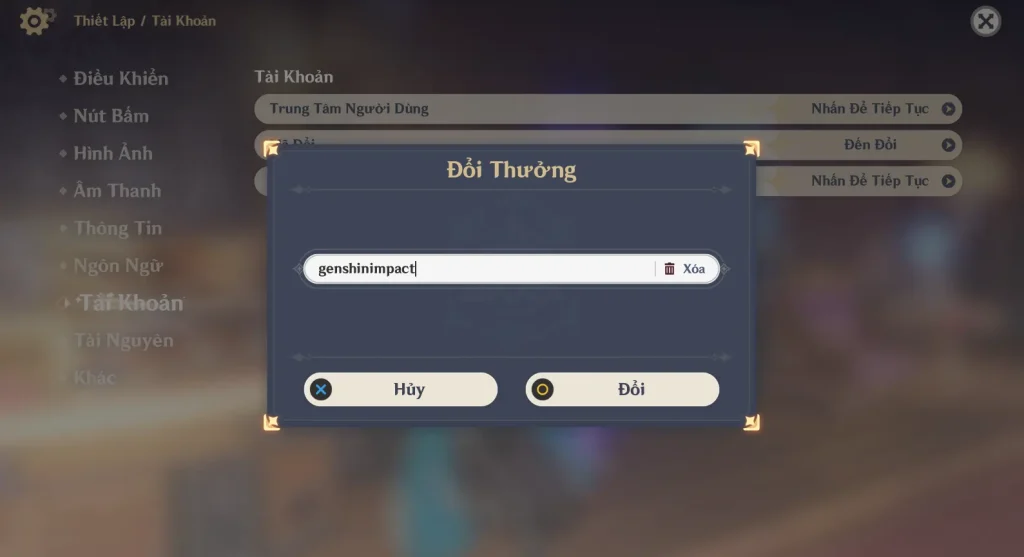 Nhập code trực tiếp trong game