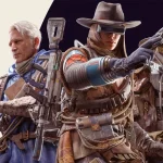 Hai Raider đeo ba lô nhìn ra thung lũng lúc hoàng hôn, một người giơ ngón tay cái, phía dưới có logo ARC Raiders.