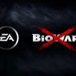 iểu tượng chữ B màu xanh của BioWare nằm giữa nền đen.