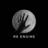 Logo RE Engine của Capcom với bàn tay chạm vào mặt trăng trên nền đen