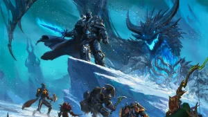 Nhóm mạo hiểm đối đầu các kẻ thù Azeroth trong tranh quảng bá D&D: World of Warcraft.