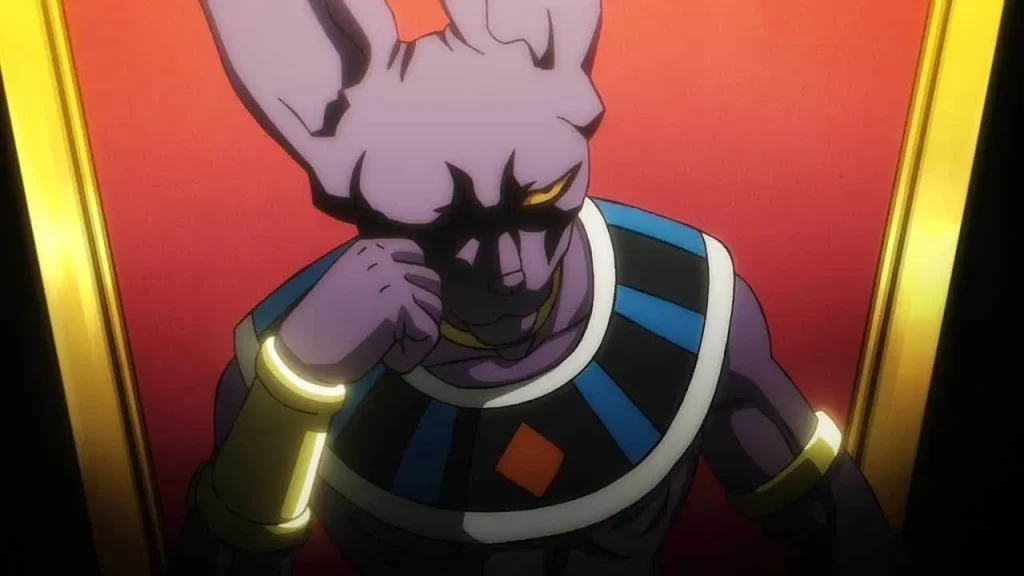 Beerus ngồi trên ngai trong tập 1 Dragon Ball Super: Beerus.