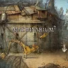 Josef và Berta đứng cạnh cỗ máy bánh xích màu vàng giữa rừng cây và vách đá trong Machinarium 2.