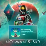 Nhân vật và tàu vũ trụ trên hành tinh xanh trong No Man’s Sky bản iPad.