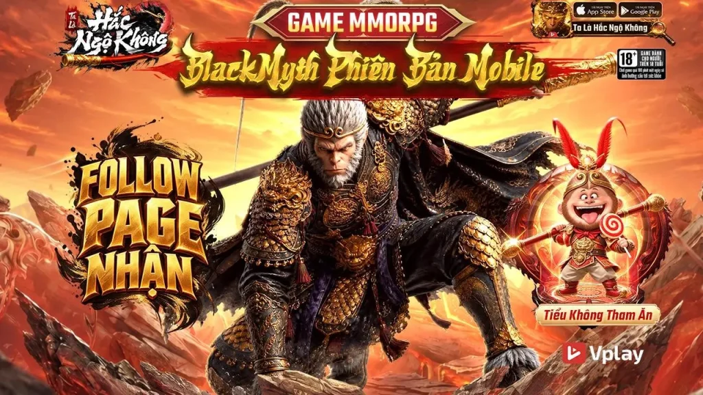 Hắc Ngộ Không cầm gậy cùng hai nhân vật trong ảnh giới thiệu Ta Là Hắc Ngộ Không VPlay.