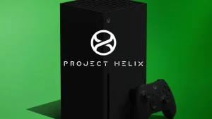 Biểu tượng vòng xoắn màu trắng và dòng chữ Project Helix trên nền đen.