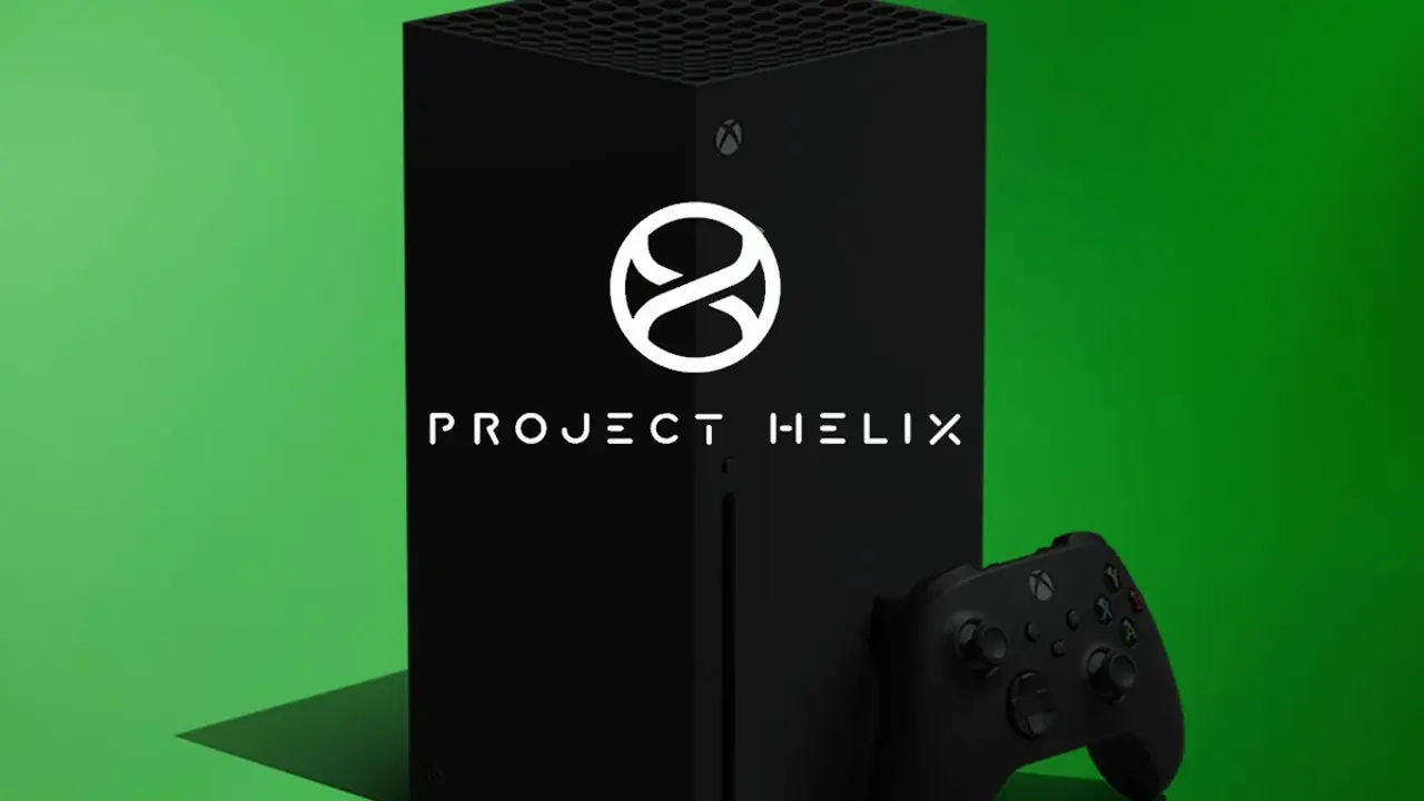 Biểu tượng vòng xoắn màu trắng và dòng chữ Project Helix trên nền đen.